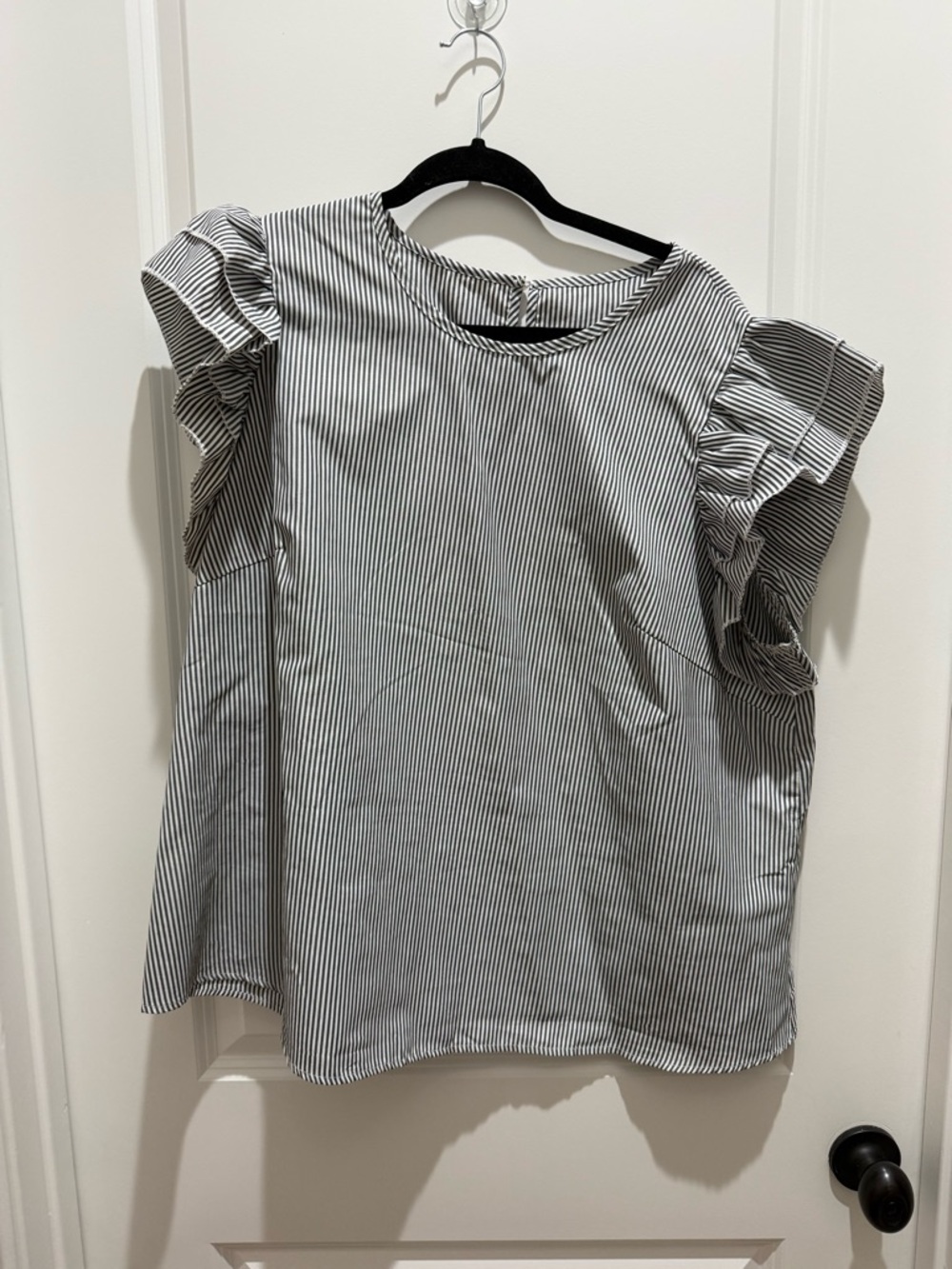 SHEIN Black and White Striped Ruffle Sleeve Blouse